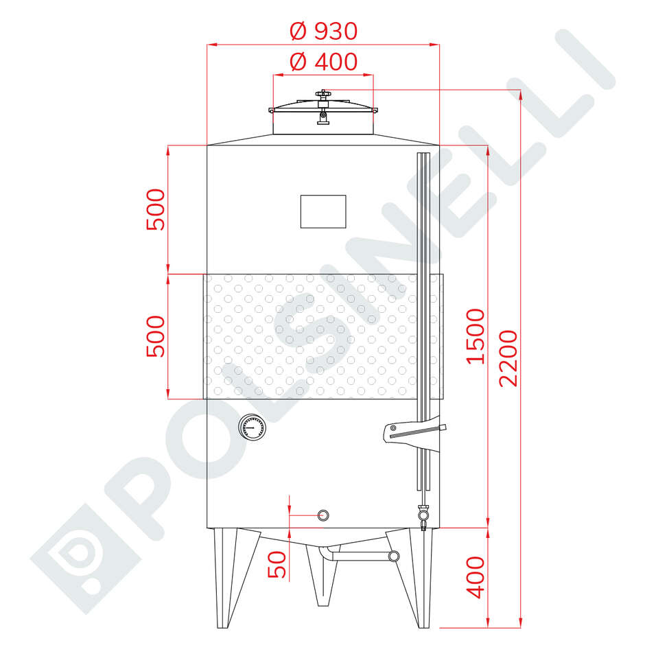 Cuve de stockage inox réfrigérée 1000 L à fond conique - Ø930 