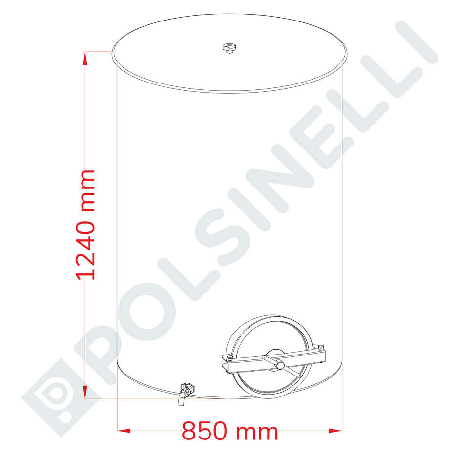 Cuve inox pour vin avec chapeau flottant à air 700 L avec trappe de vidange Ø300