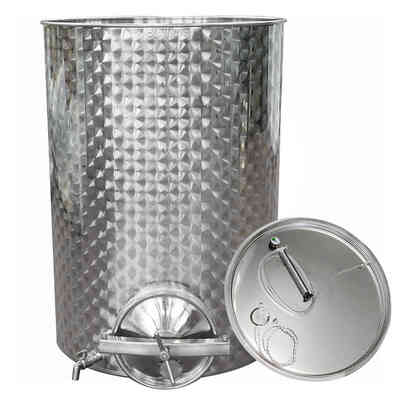 Cuve inox pour vin avec chapeau flottant à air 700 L avec trappe de vidange Ø300