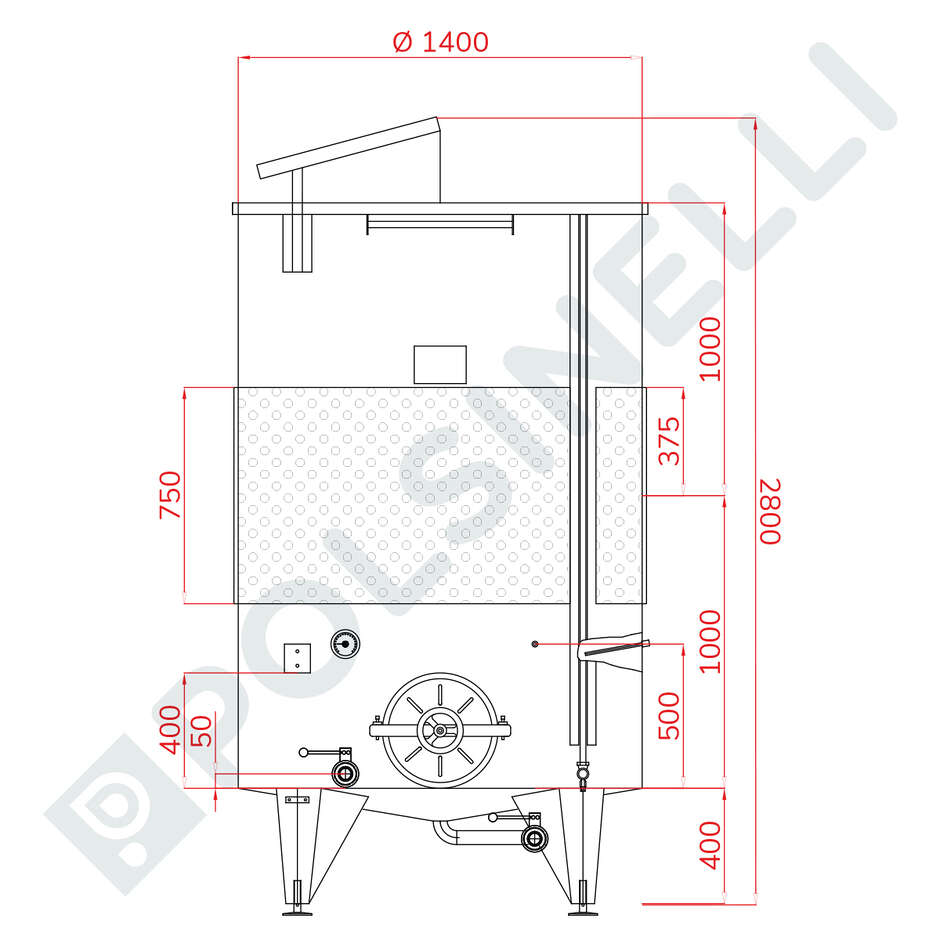 Cuve inox réfrigérée à fond conique 3000 L avec chapeau flottant et trappe de vidange Ø400