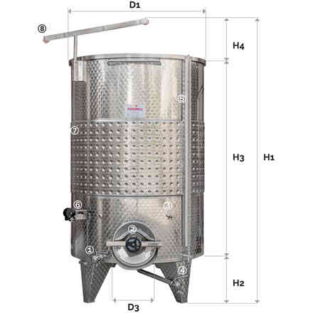 Cuve inox réfrigérée à fond conique 3000 L avec chapeau flottant et trappe de vidange Ø400