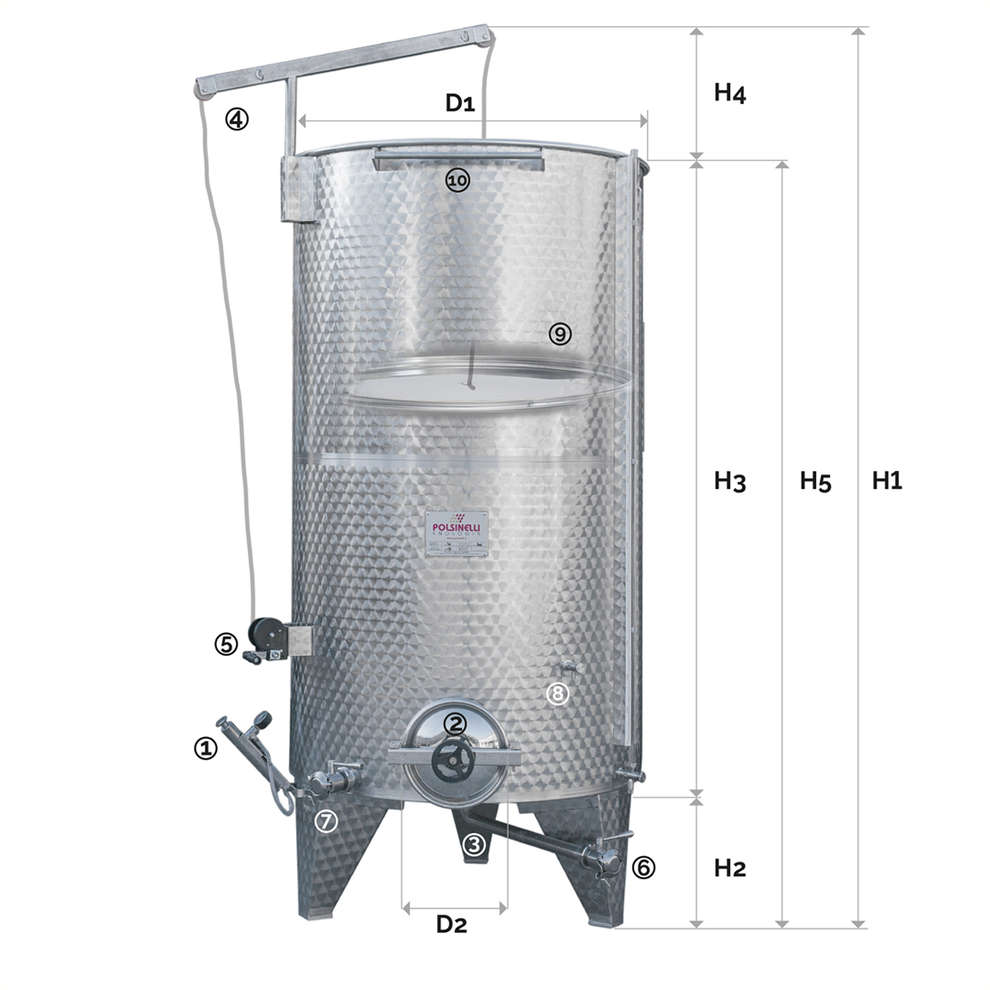 Cuve Inox à Fond Conique 1500 L avec Chapeau Flottant à Air et Trappe de Vidange ∅300