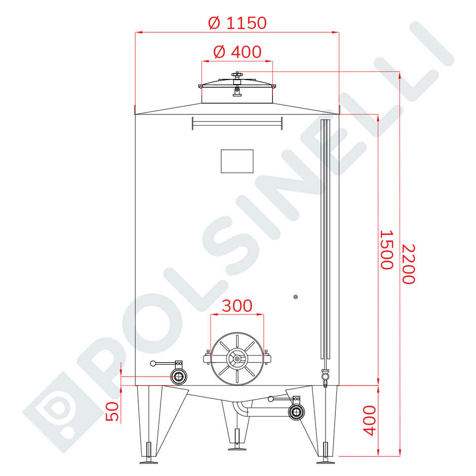 Depósito de Almacenaje Inox 1500 L con puerta Ø300