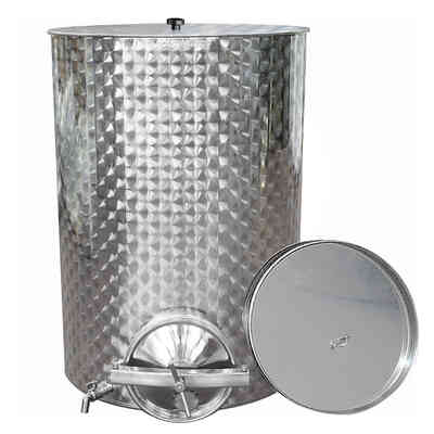 Depósito inox para vino de 1000 L con flotador a aceite y puerta Ø300 mm