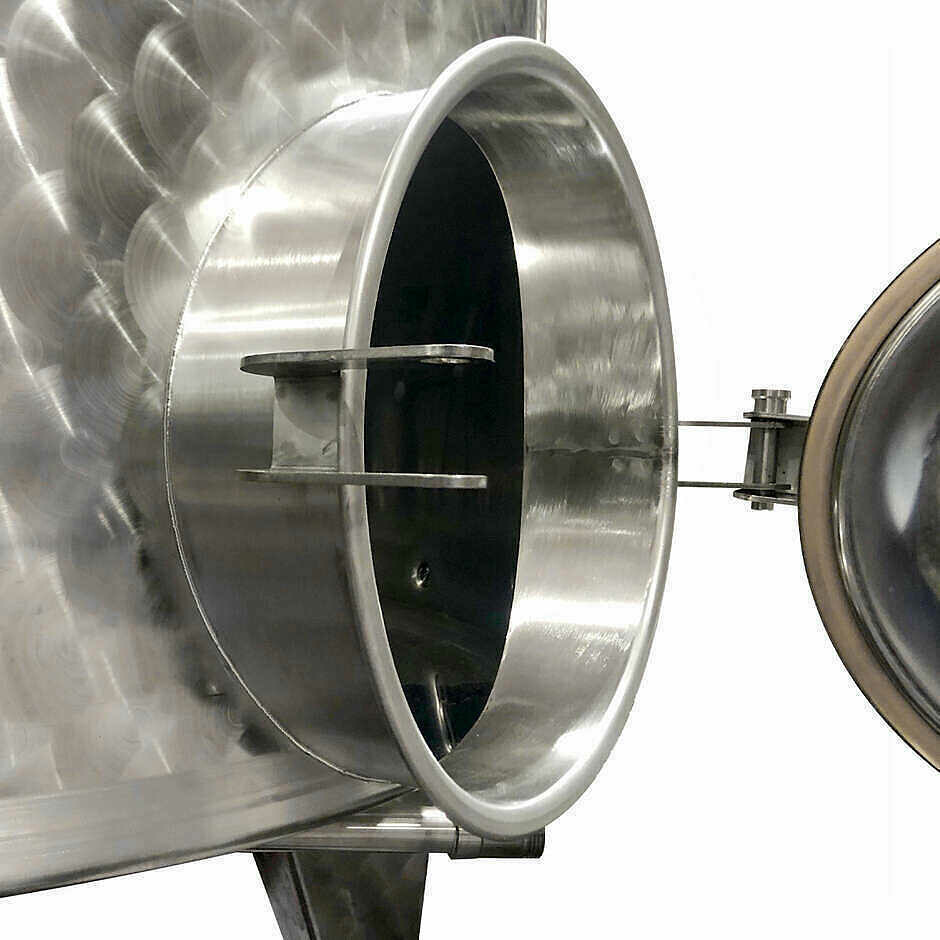 Depósito motorizado de acero inoxidable cónico 10° 1500 L con inversor y puerta Ø300