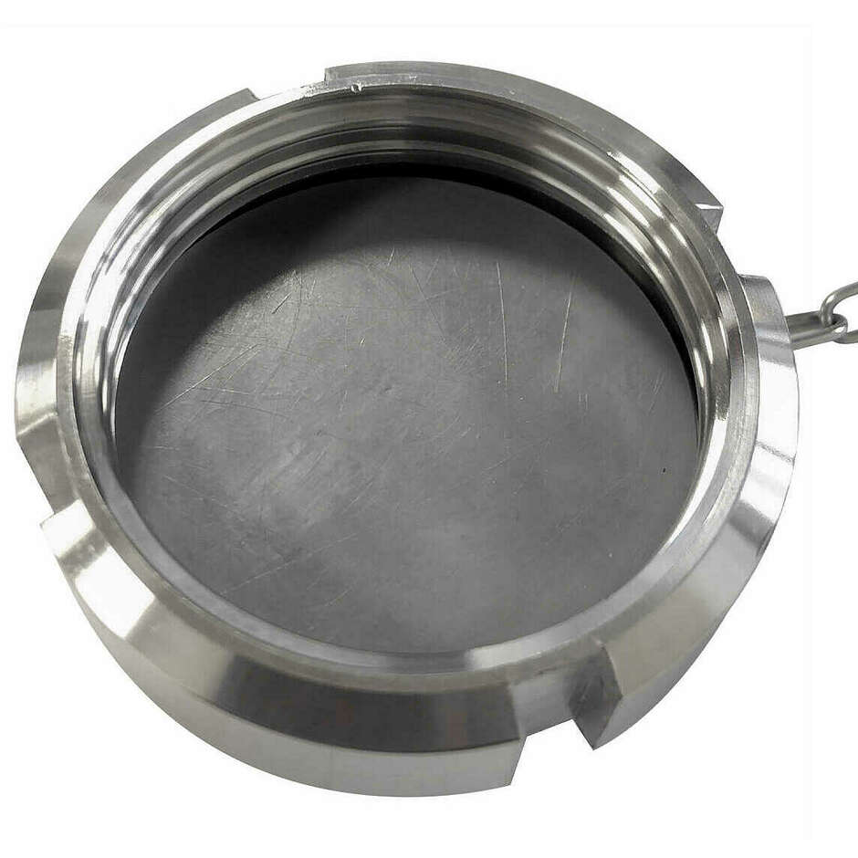 DIN 100 Female Stainless Steel Cap with Gasket and Chain