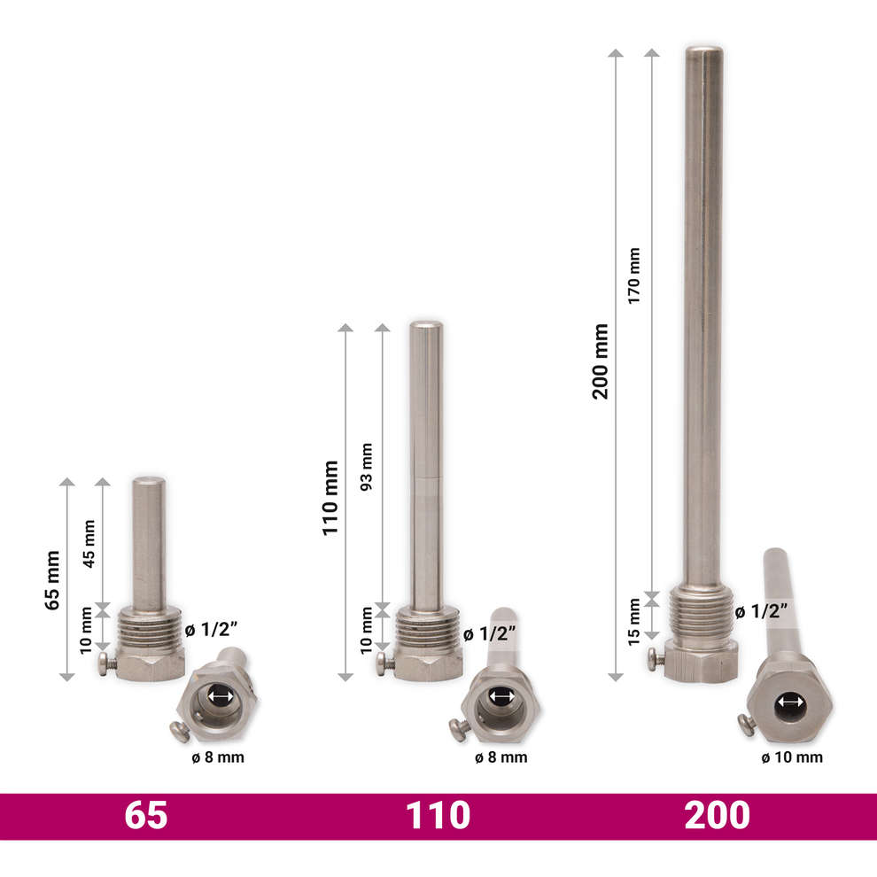 Doigt de gant en acier AISI 304 pour sonde thermométrique 200