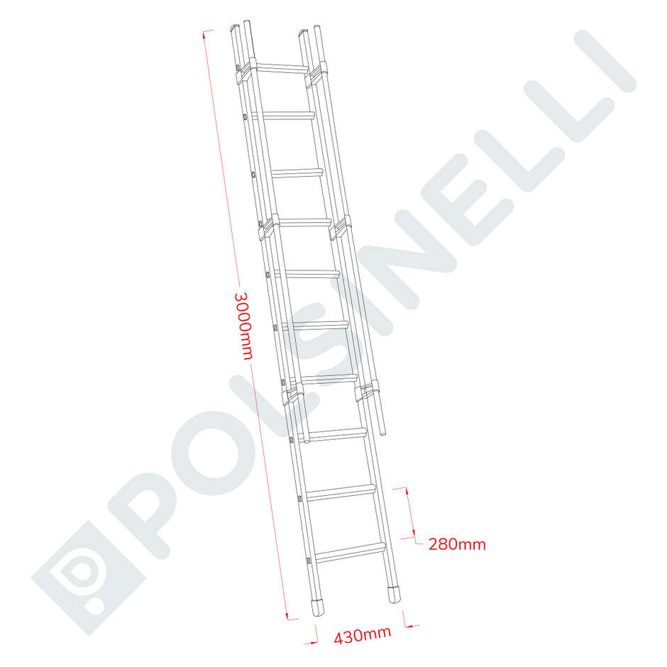 Échelle simple en aluminium avec main courante - 10 échelons - 3 m