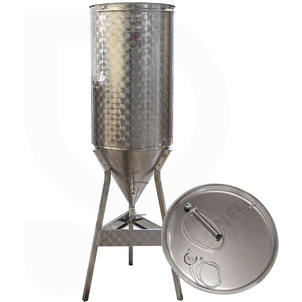 Edelstahl Gärfass für Wein konischen Boden 60° 200 L mit Luft-Schwimmdeckel