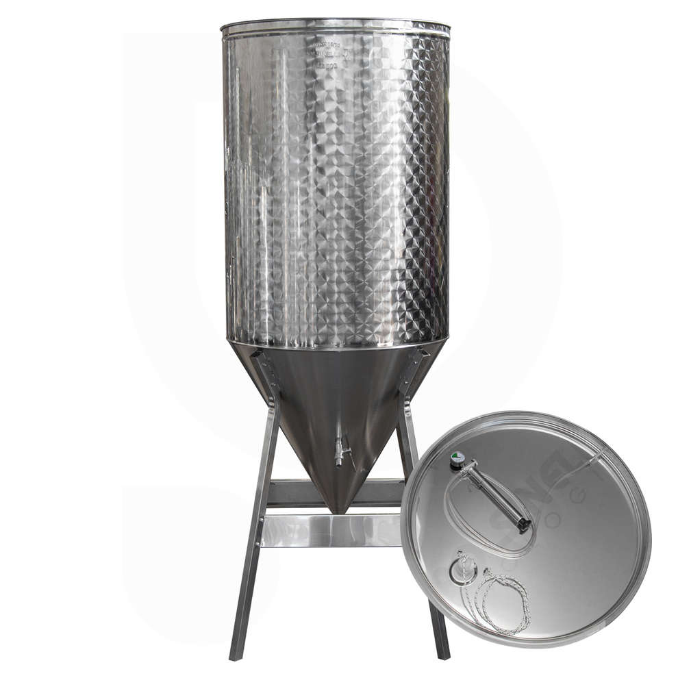 Edelstahl Gärfass für Wein konischen Boden 60° 500 L mit Luft-Schwimmdeckel