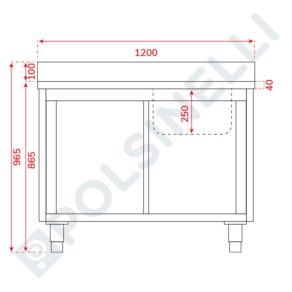 Edelstahl-Spülenschrank mit 2 Schiebetüren - 1200x600
