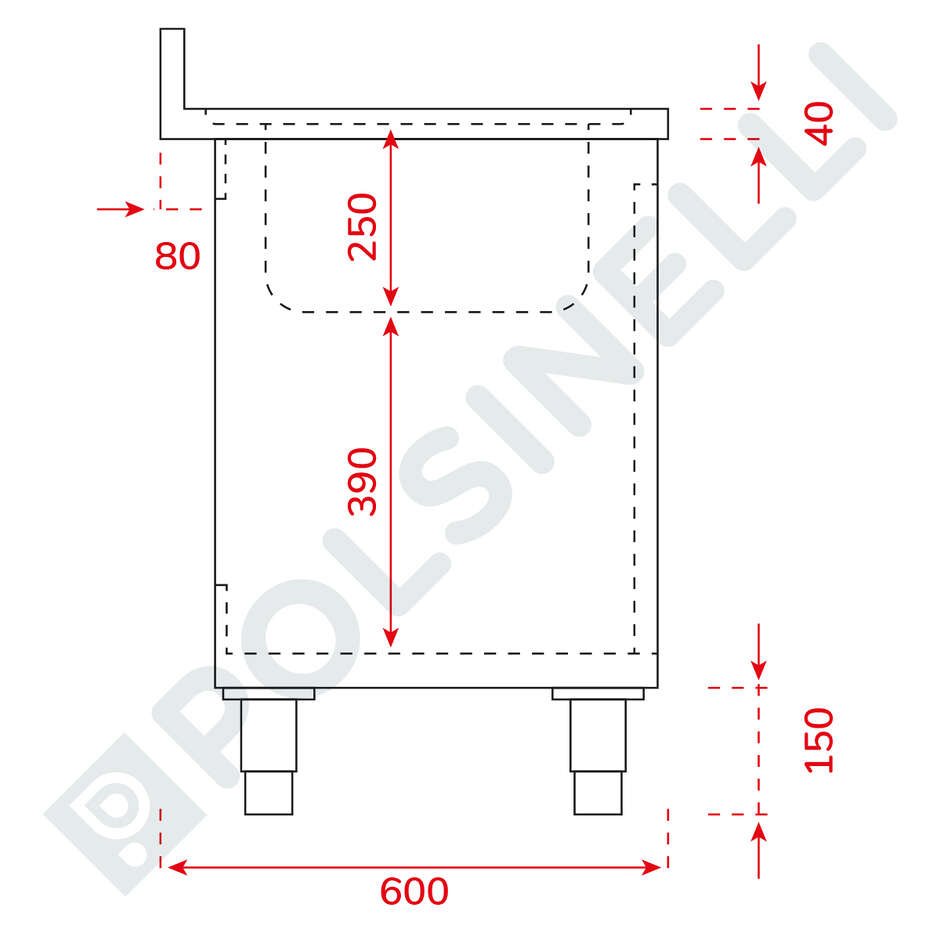 Edelstahl-Spülenschrank mit 2 Schiebetüren - 1000x600
