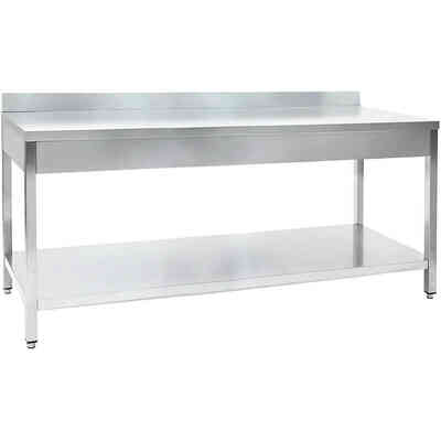 Edelstahl Tisch mit Regal und Rand 180 x 70 cm