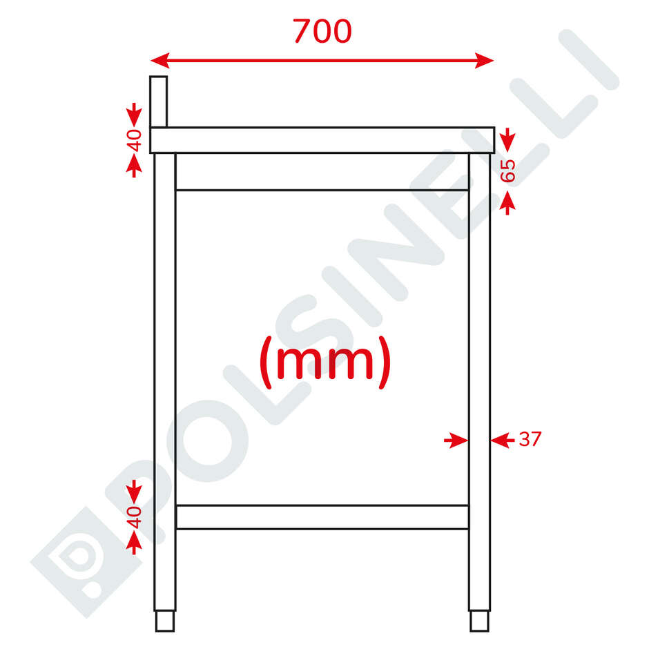 Edelstahl Tisch mit Regal und Rand 1800 x 700 mm