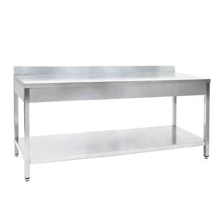 Edelstahl Tisch mit Regal und Rand 2000 x 700 mm