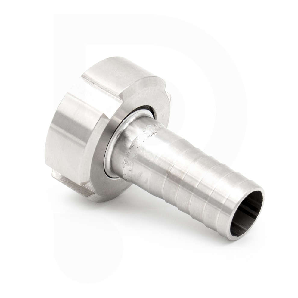 Embout cannelé inox DIN 15 M avec écrou pivotant pour tuyau ⌀20