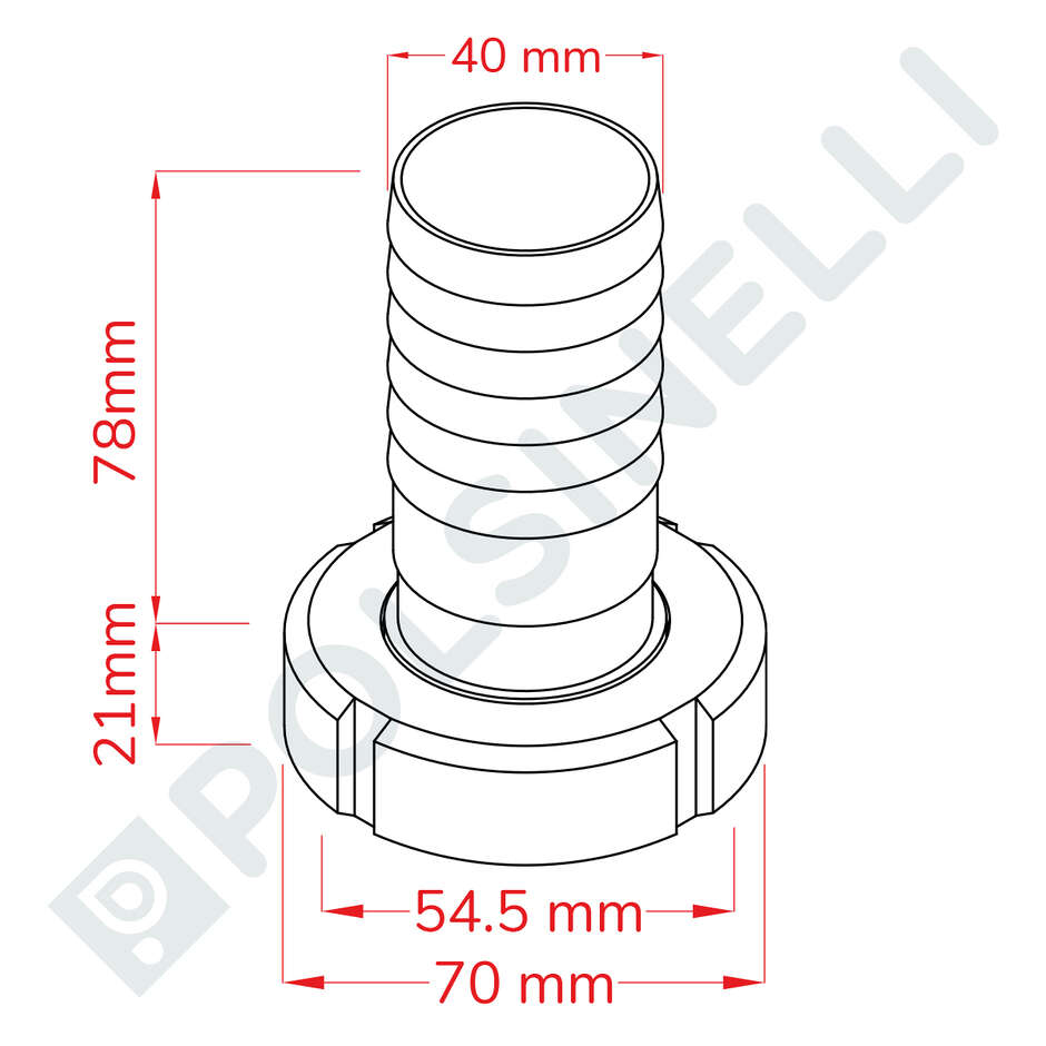 Embout cannelé inox DIN 32 M avec écrou pivotant pour tuyau ⌀ 40