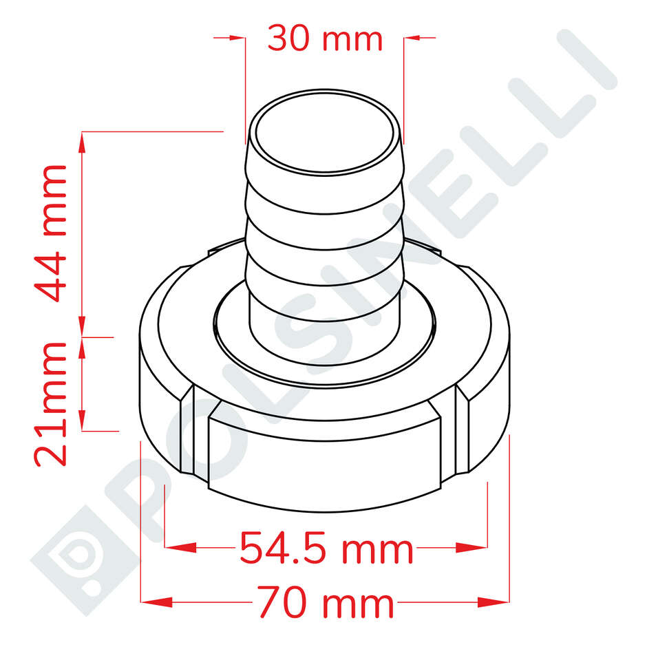 Embout cannelé inox DIN 32 M avec écrou pivotant pour tuyau ⌀30