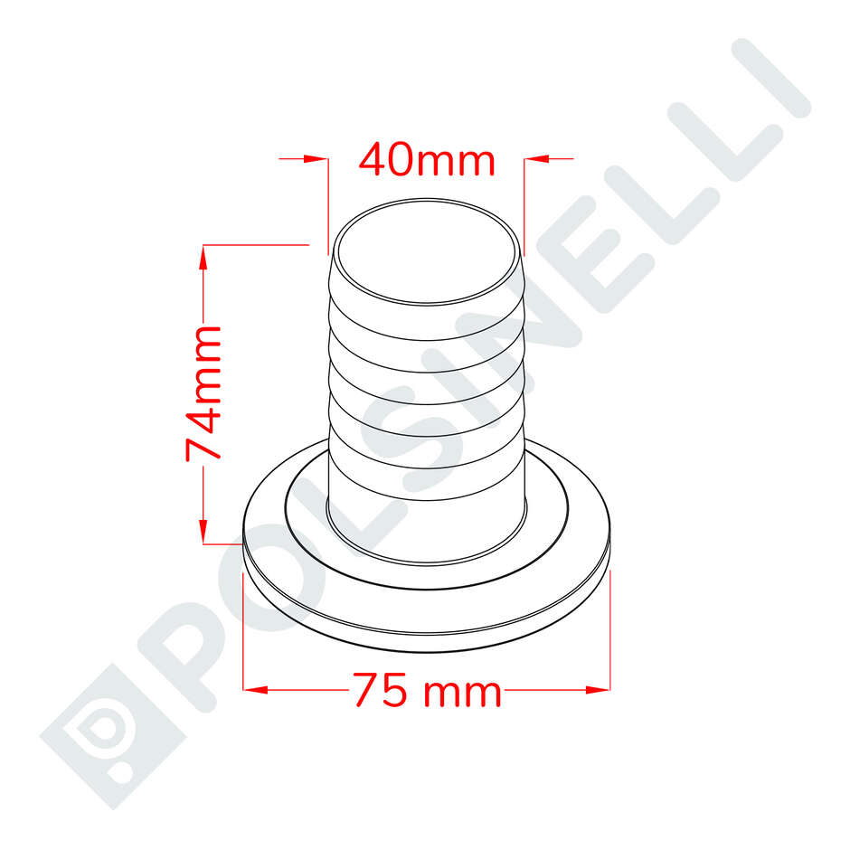 Embout cannelé inox Garolla 50 PG 40