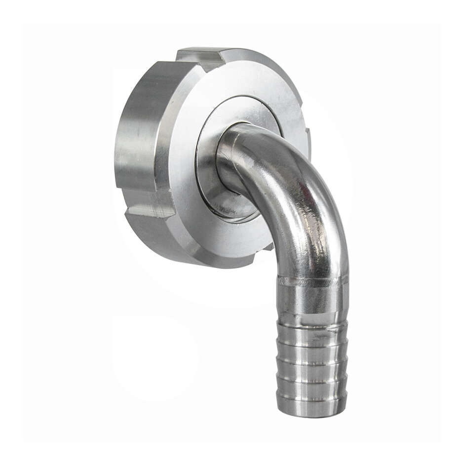 Embout cannelé courbé inox DIN 25 M avec écrou pivotant pour tuyau ⌀20