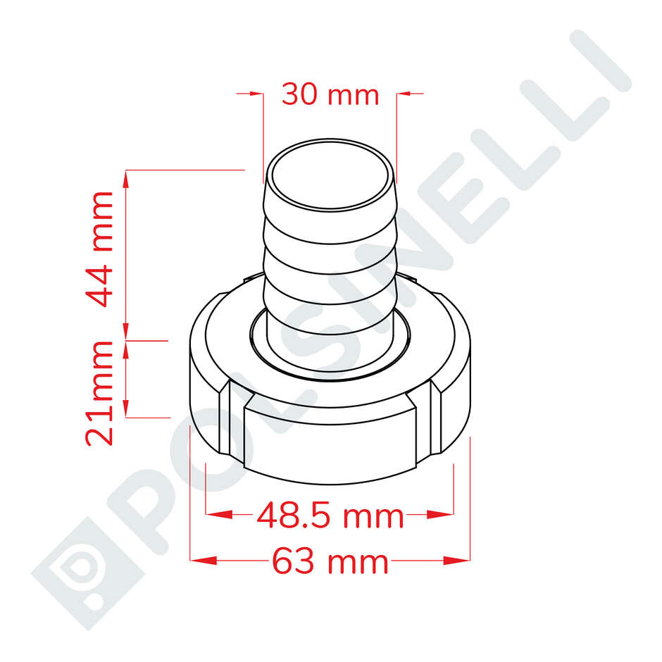 Embout cannelé inox DIN 25 M avec écrou pivotant pour tuyau ⌀30