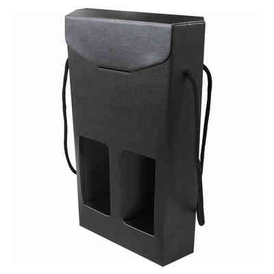 Estuche negro hexagonal con cordeles para 2 botellas (10 unid.)