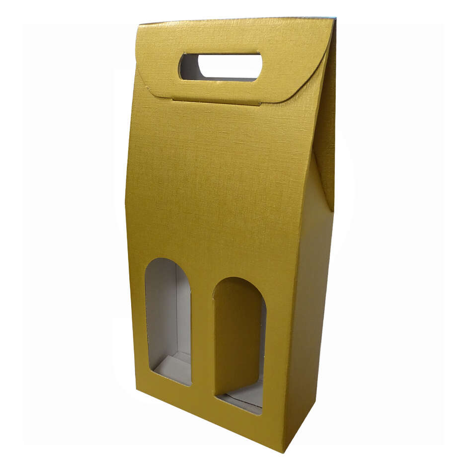 Estuche oro para 2 botellas efecto fibra (10 unid.)