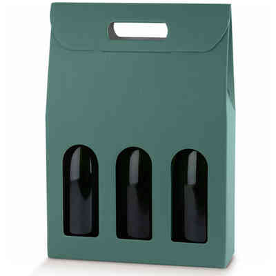 Estuche verde para 3 botellas efecto fibra (10 unid.)