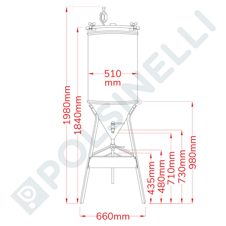 Fermentador de cerveza tronco cónico 60° 200 L 