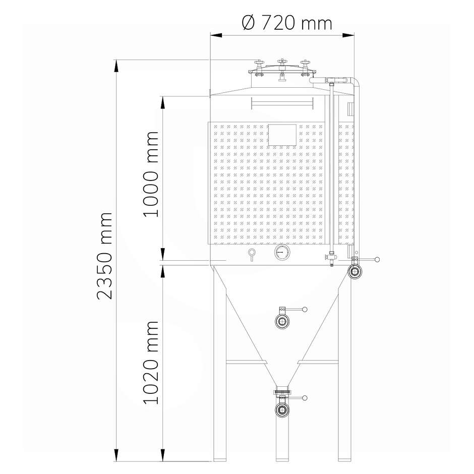 Fermentador refrigerado de fondo cónico 60° 500 L