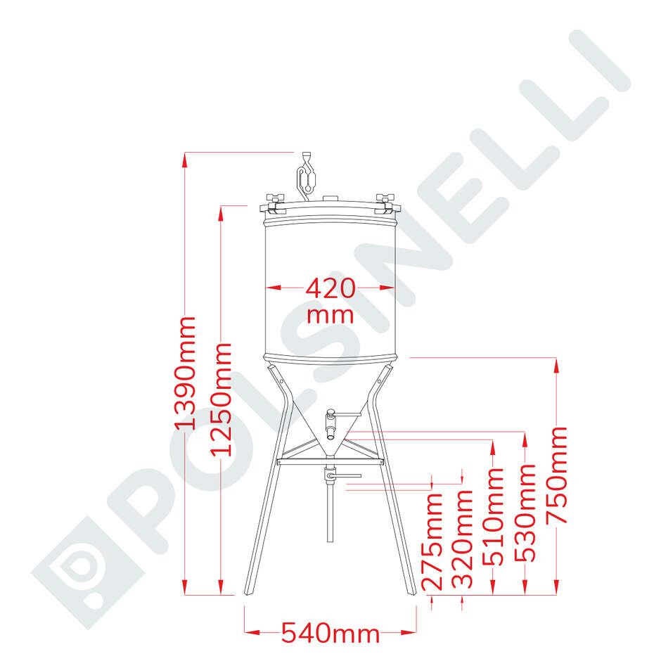 Fermentatore inox CONICO 60° 75 L