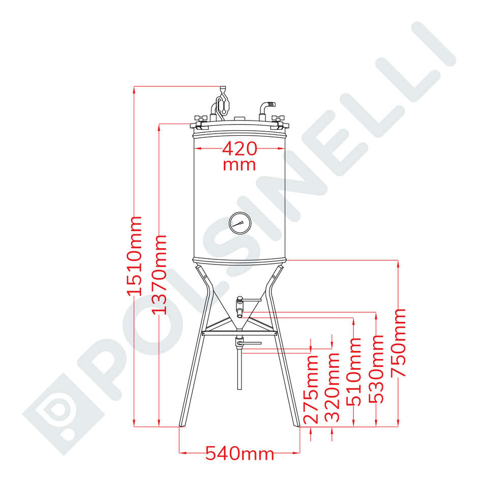 Fermentatore inox CONICO 60° refrigerato 100 L