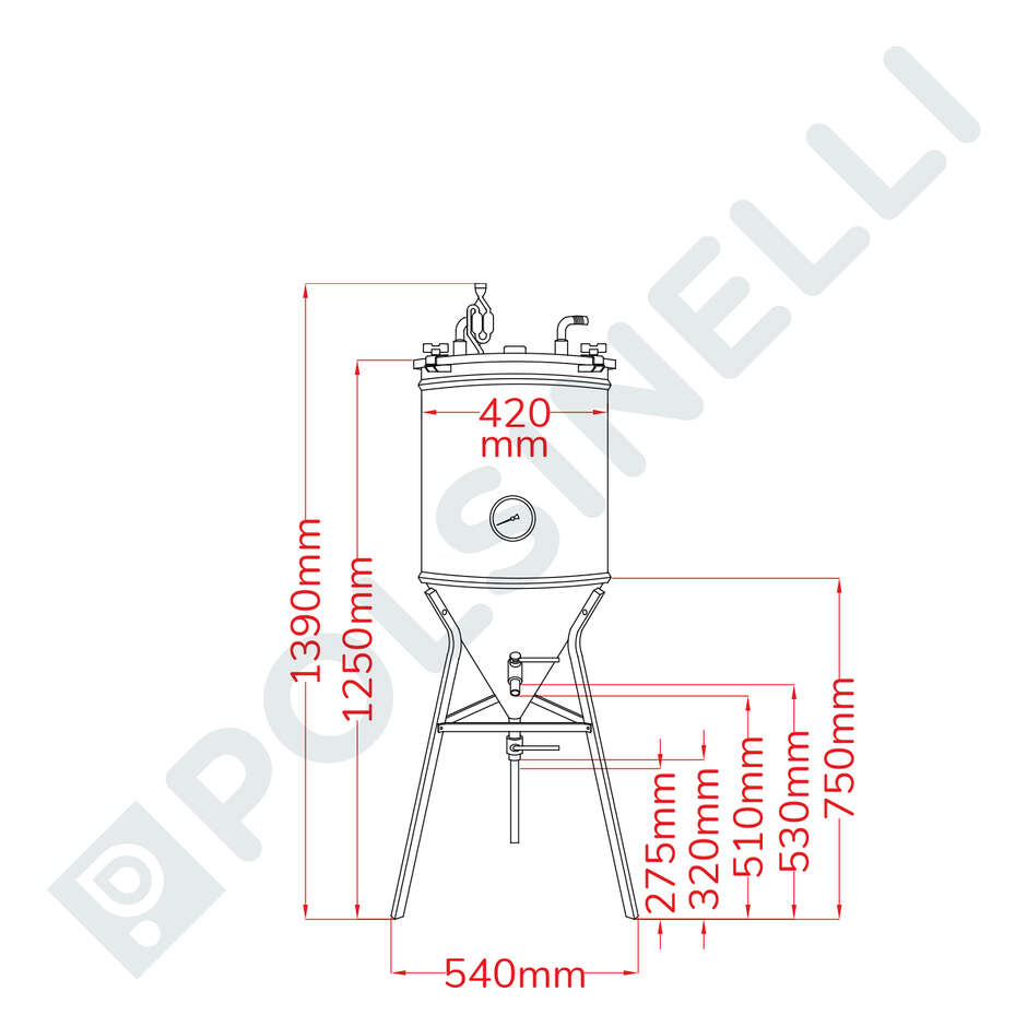 Fermenteur réfrigéré pour bière tronconique 60° 75 L