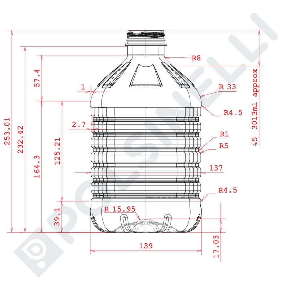 Garrafa PET 3 L cuello de tornillo Bericap 48V40 (64 piezas)