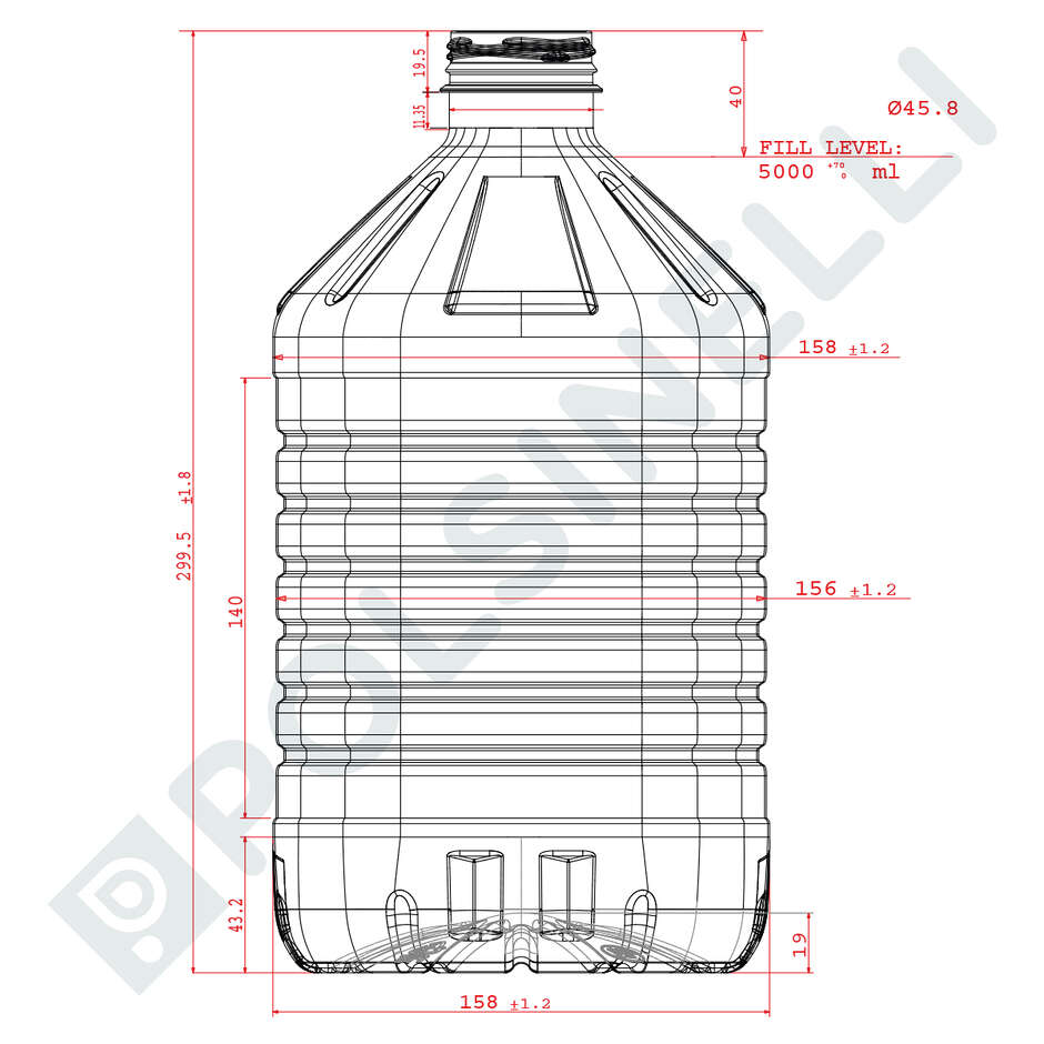 Garrafa PET 5 L cuello de tornillo Bericap 48V40 (x49)
