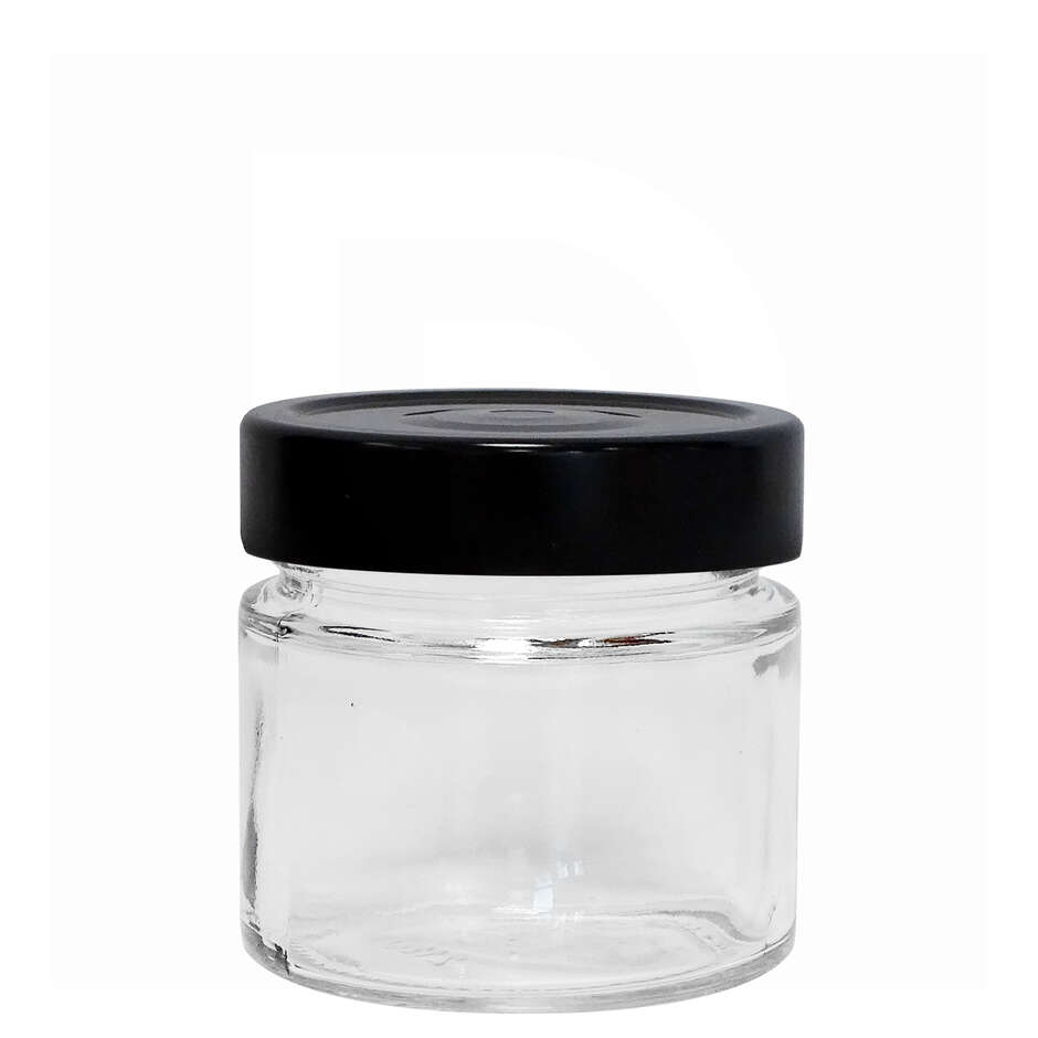 Tarro de vidrio ERGO 156 mL con tapones flip alta negro (unid. 24)