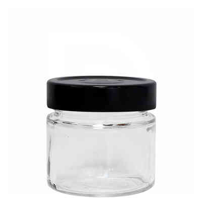 Glass jar ERGO 156 ml with high flip Cap black (24 pieces)