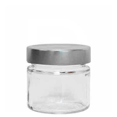 Glass jar ERGO 156 ml with silver high flip cap (24 pieces)