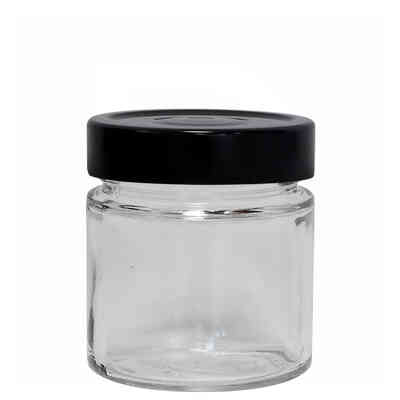 Glass jar ERGO 212 ml with high flip Cap black (24 pieces)