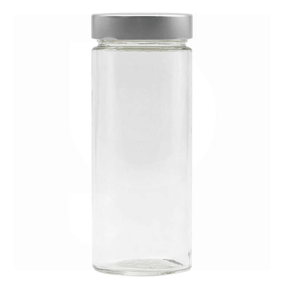 Glass jar ERGO 580 ml with silver high flip cap (24 pieces)