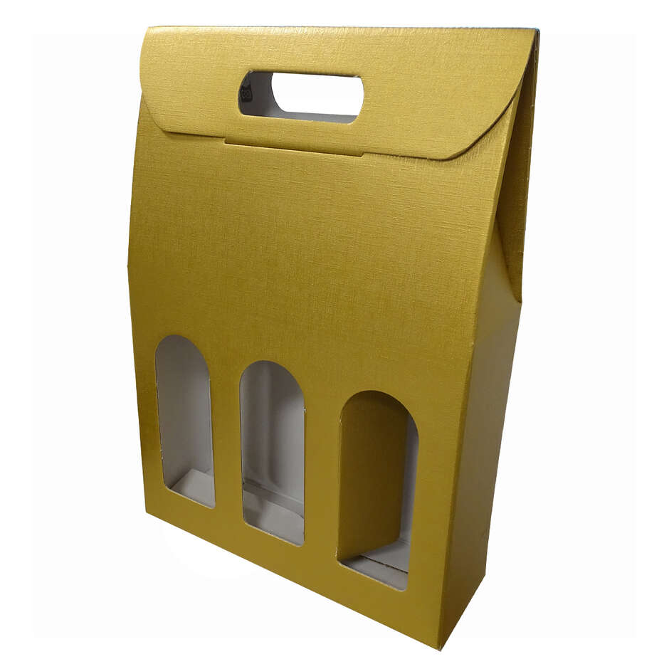 Gold wine carry box for 3 bottles fiber effect (30 pieces)