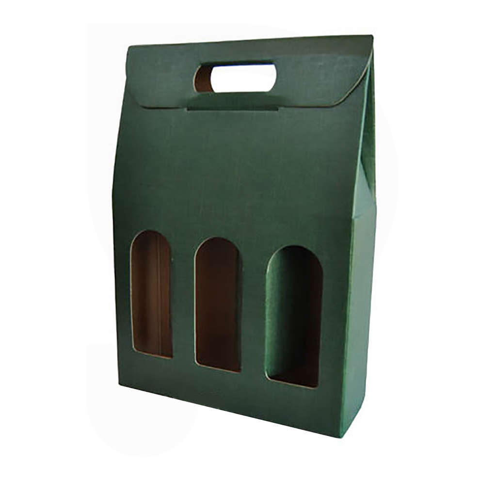 Green carry wine box for 3 bottles (30 pieces)