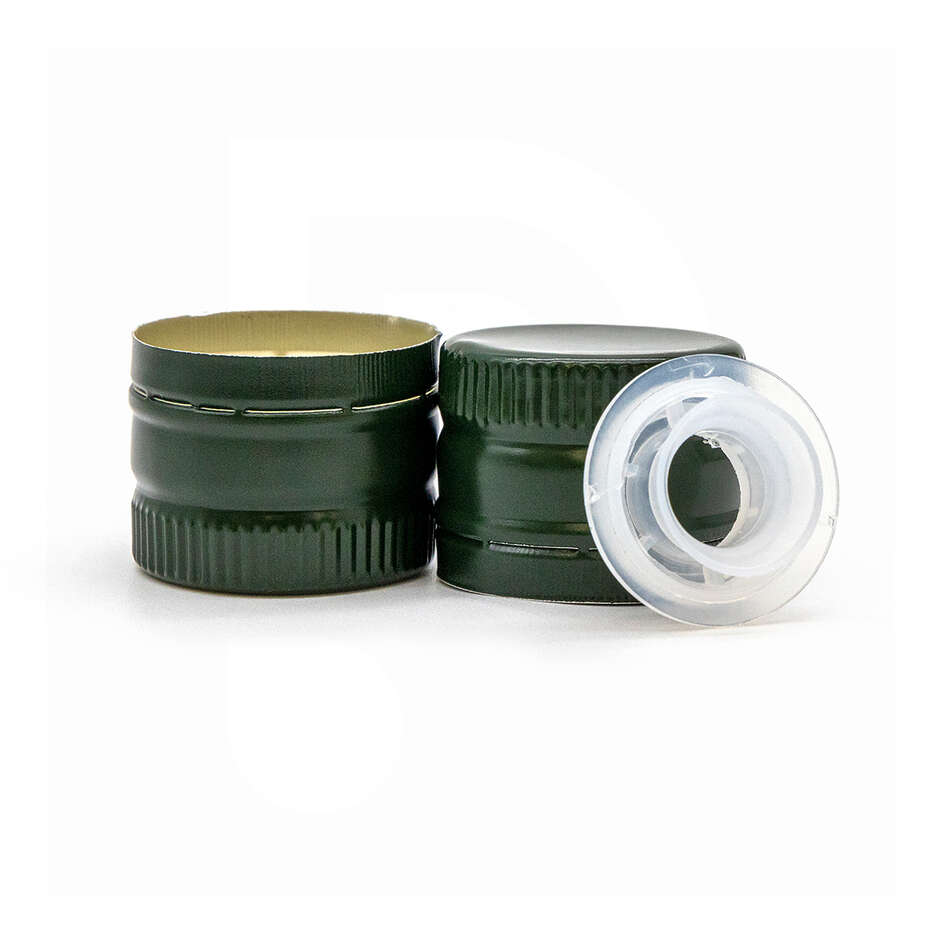 Green non-threaded screw cap with drip catcher ø 31,5 (100 Pcs)