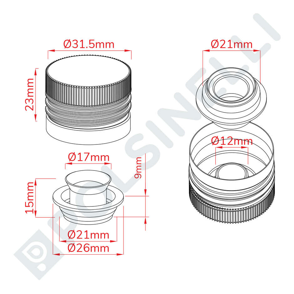 Green pre-threaded screw cap with detachable drip catcher ⌀31.5 (100 pcs)