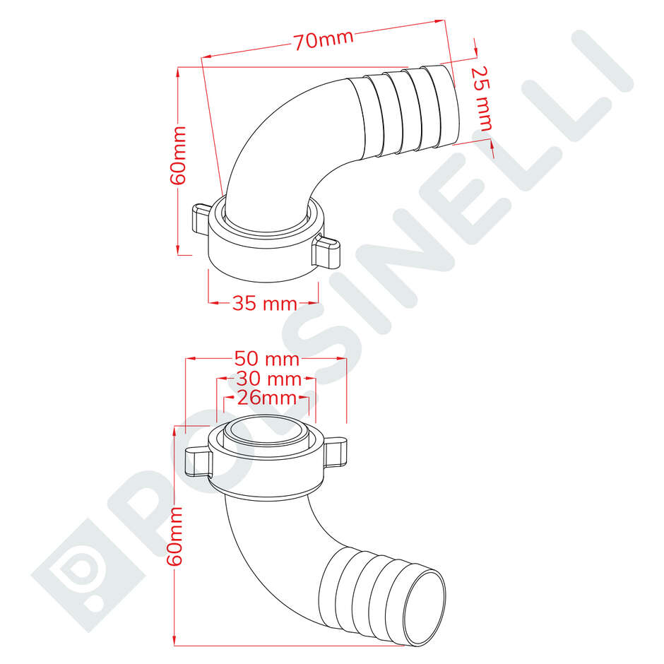 Kit conector de manguera curvo y giratorio NOVAX 25