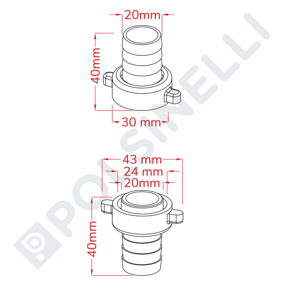 Kit conector de manguera recto y giratorio BE-M 20 