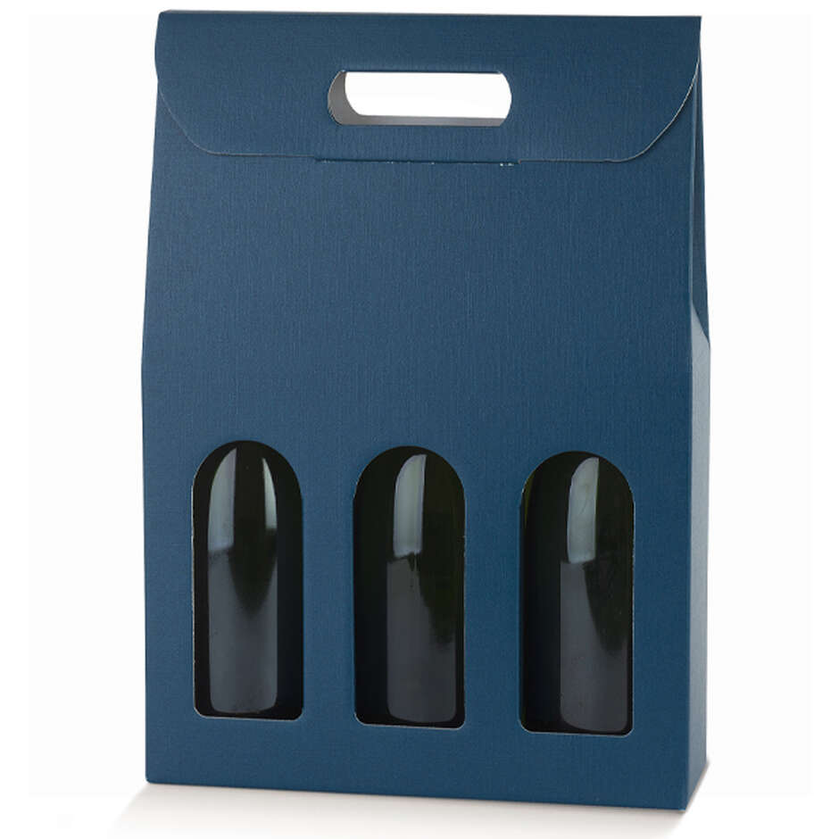 Estuche azul para 3 botellas efecto fibra (10 unid.)
