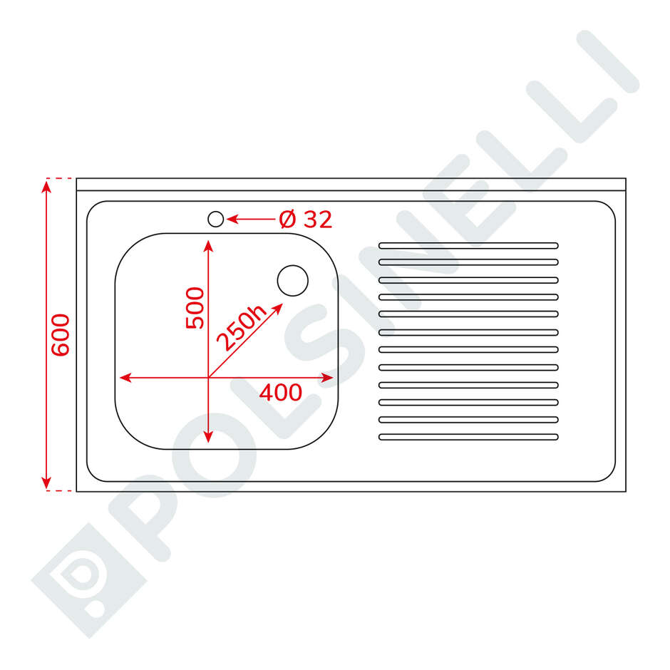 Lavello armadiato inox con 2 porte scorrevoli - 1000x600