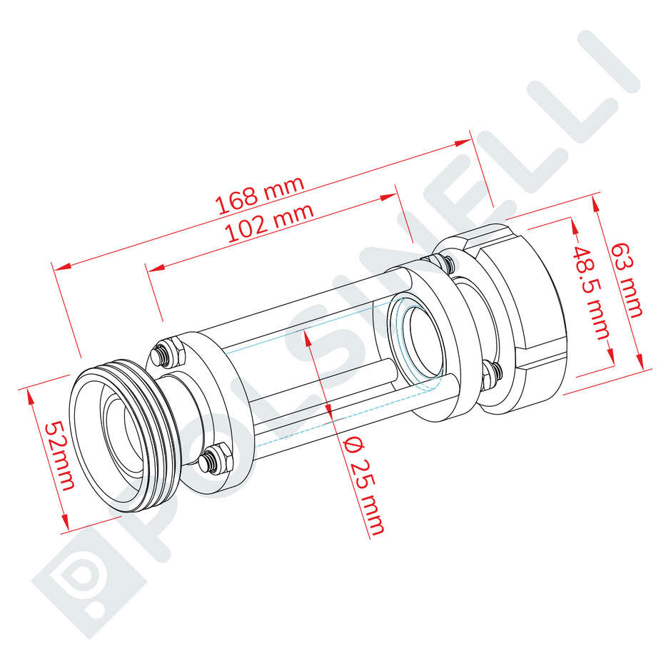 Linear Sicht- Inspektionsglas aus Edelstahl AISI 304 DIN 25 M