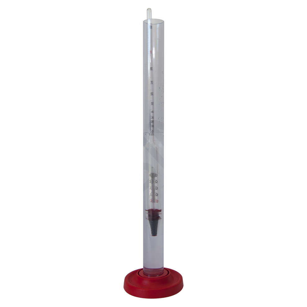Long alcoholometer with thermometer